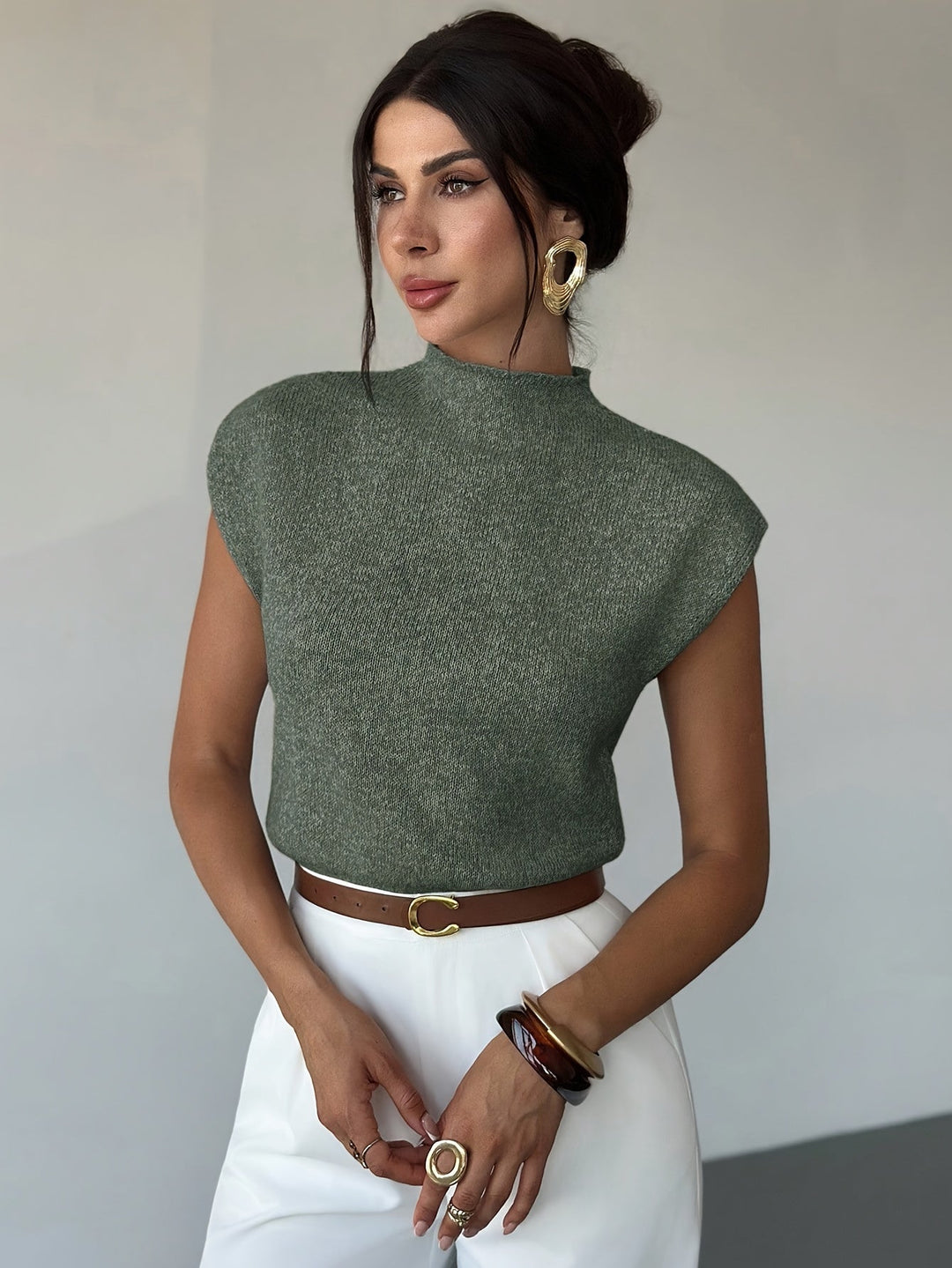 Claudia | Mock Neck Ärm-lös Tröja Väst
