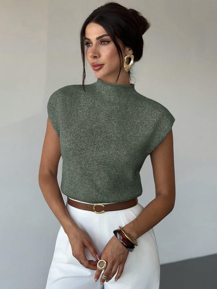 Claudia | Mock Neck Ärm-lös Tröja Väst