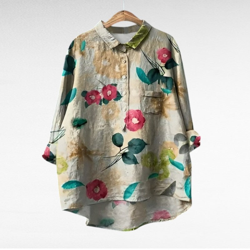 April | Klassisk Blommig Krage Blus