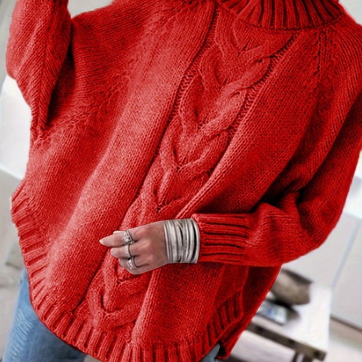 Corinne | Mysig Höghalssweater i Kabelstickning