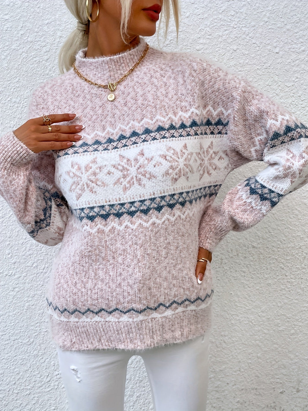 Tamsin | Mysig Snöflinga Mock-Neck Tröja