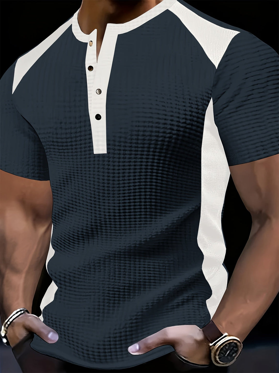 Everett | Texturerad Kontrast Henley Skjorta