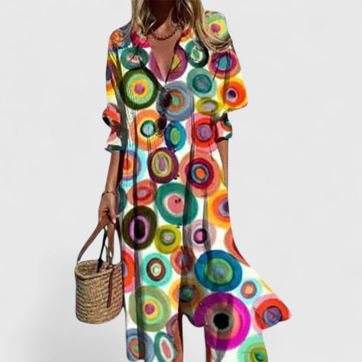 Paula | Elegant Multicolor Boho Klänning