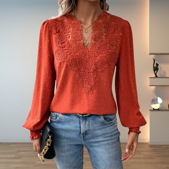 Marlene | Elegant Blus med Spetsdetaljer