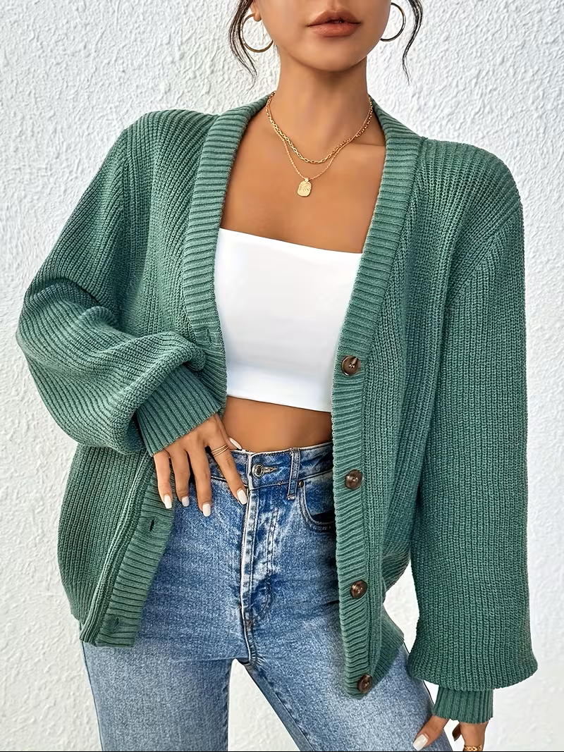 Maribel | Avslappnad Knapp-Front Cardigan