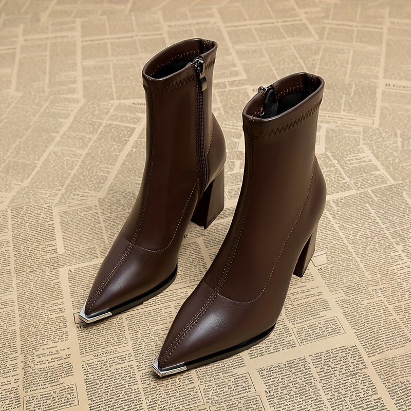 Josephine | Spetsig Tå Chunky Heel Ankelboots