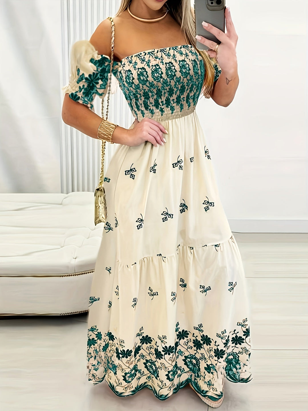 Seraphina | Off-Shoulder Blommig Maxiklänning