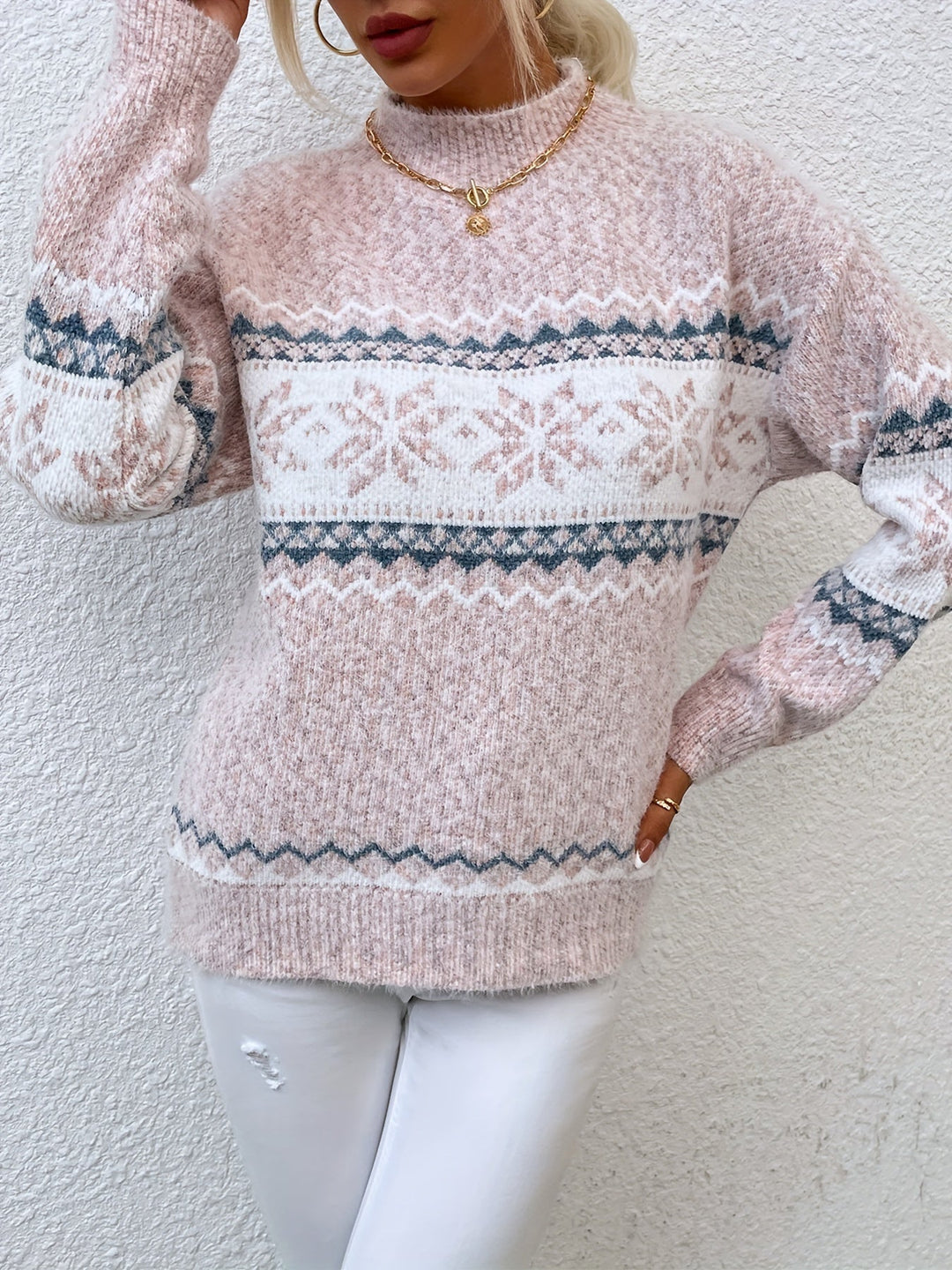 Tamsin | Mysig Snöflinga Mock-Neck Tröja