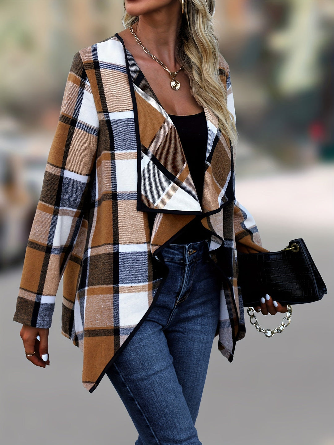 Regina | Draperad Rutig Jacka