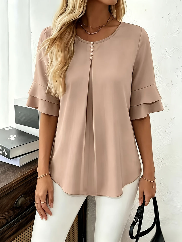 Karen | Blus med Utsvängda Ärmar och Plissering
