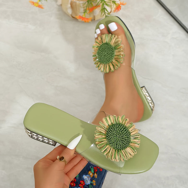 Elise | Blommig Fyrkantig Tå Sandaler