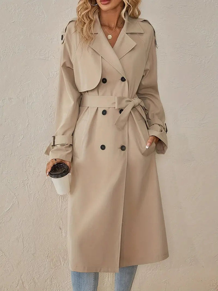 Dam Trenchcoat Lång med Dubbla Knapprader och Skärp