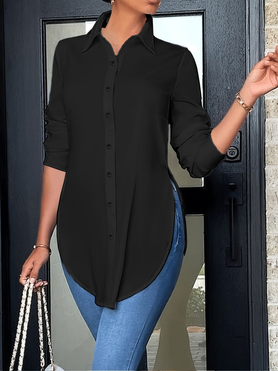 Quinn | Fins Button-Front Blus