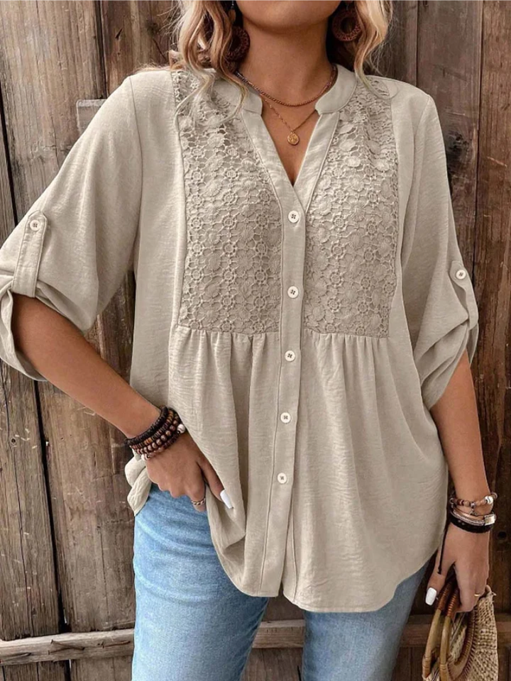 Nella | Elegant Blus med Vida Ärmar och V-ringning