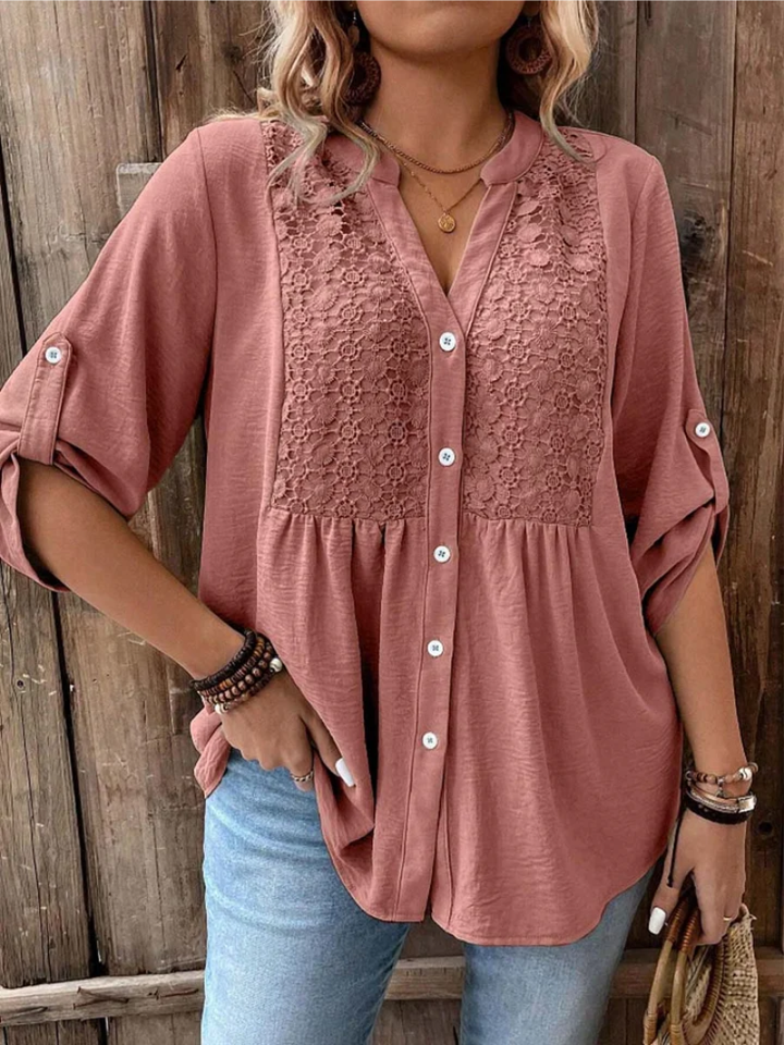 Nella | Elegant Blus med Vida Ärmar och V-ringning