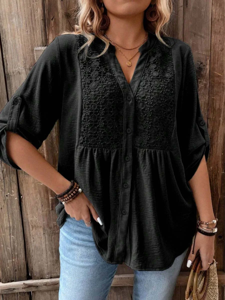 Nella | Elegant Blus med Vida Ärmar och V-ringning