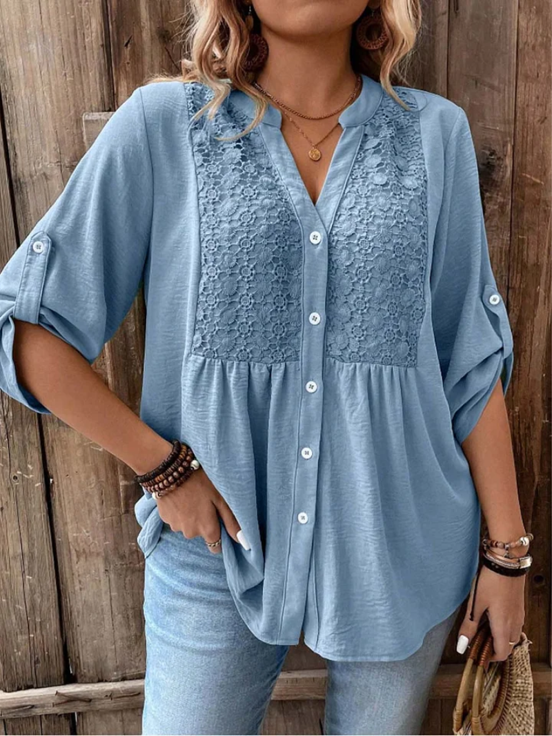 Nella | Elegant Blus med Vida Ärmar och V-ringning