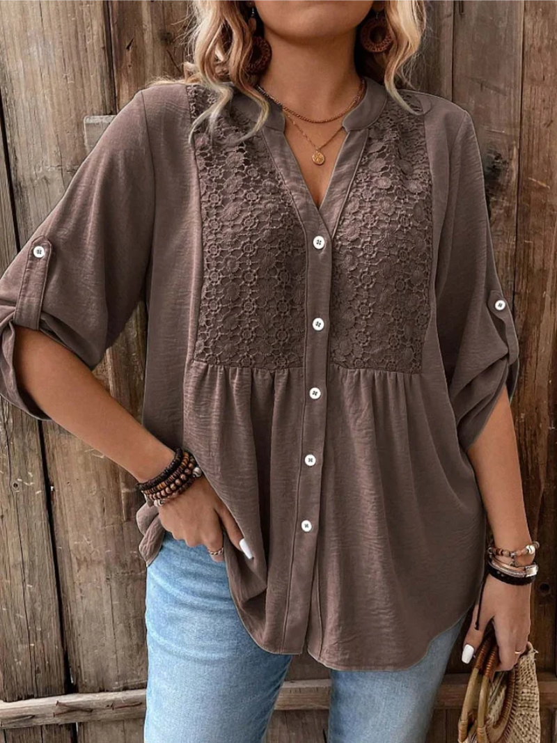 Nella | Elegant Blus med Vida Ärmar och V-ringning