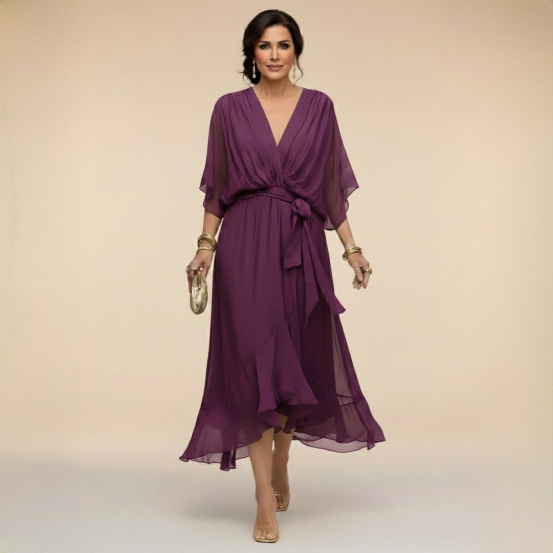 Abigail | Stilig Chiffon V-Hals Klänning
