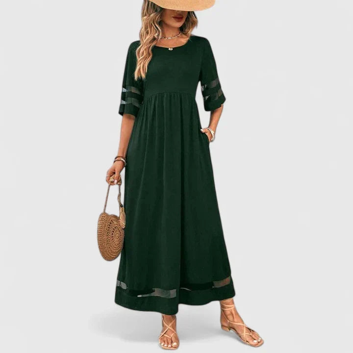 Portia | Elegant Rund Hals Mid Ärms Klänning