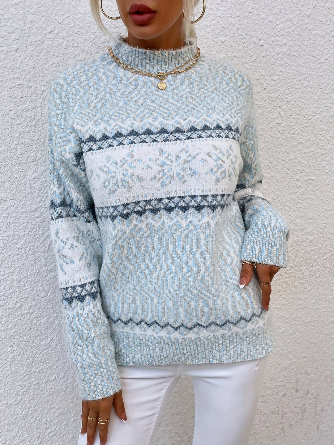 Tamsin | Mysig Snöflinga Mock-Neck Tröja