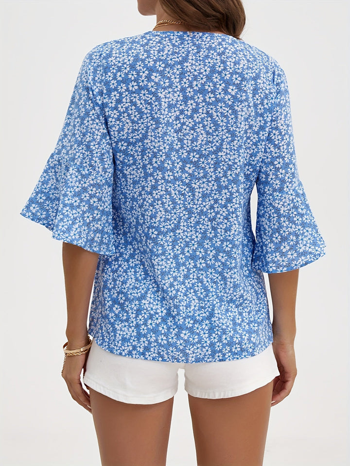 Lorraine | Blus med Blommig Volangärm