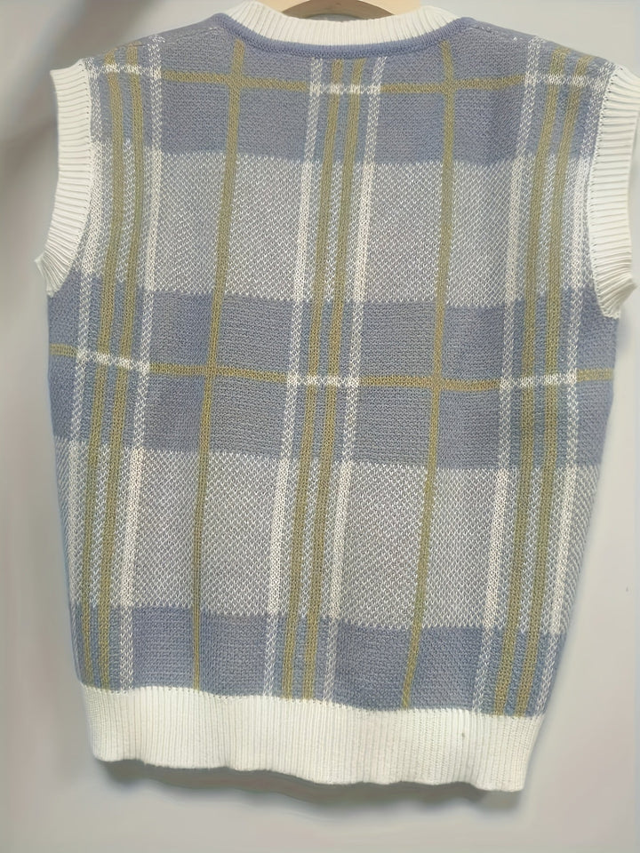 Marnie | Vintage Rutigt V-ringad Tröja Väster