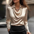 Merlina | Elegant Draperad Halsringning Satin Blus