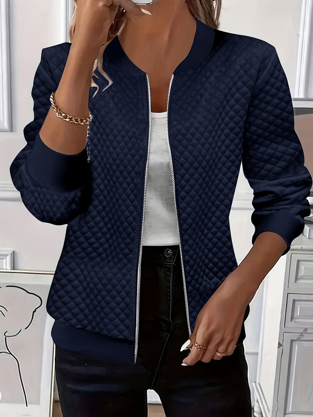 Carolyn | Kviltad-textur Baseballjacka