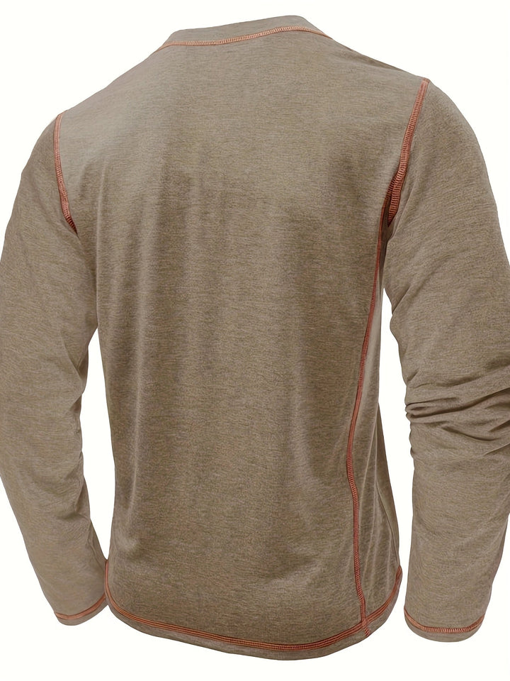 Reuben | Kontraststickad långärmad Henley