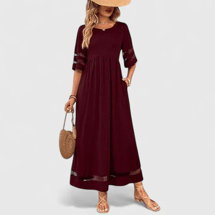 Portia | Elegant Rund Hals Mid Ärms Klänning
