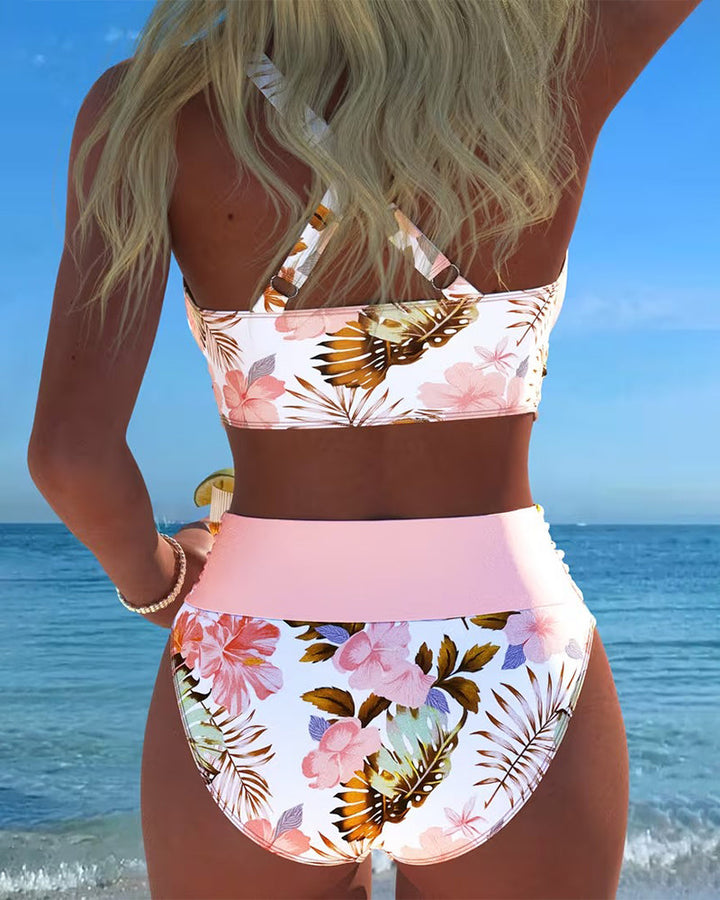 Vivienne | Blommig Kontrast Cut-Out Bikini