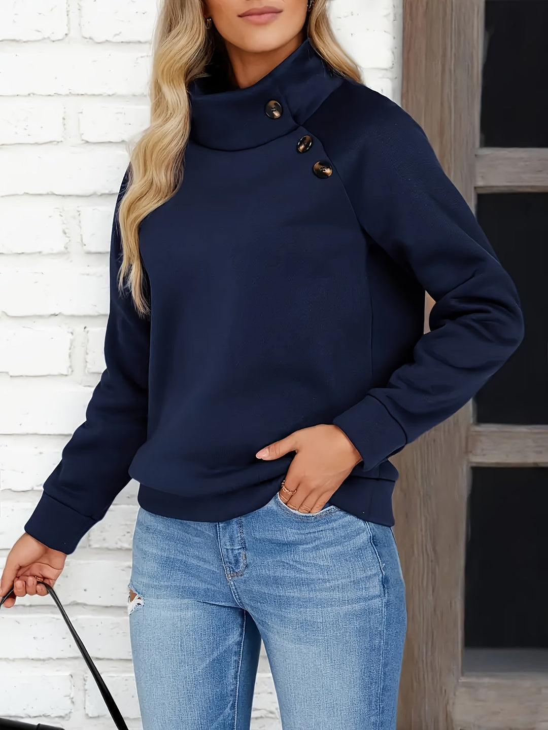 Kirsten | Sweatshirt med ståkrage och knappar
