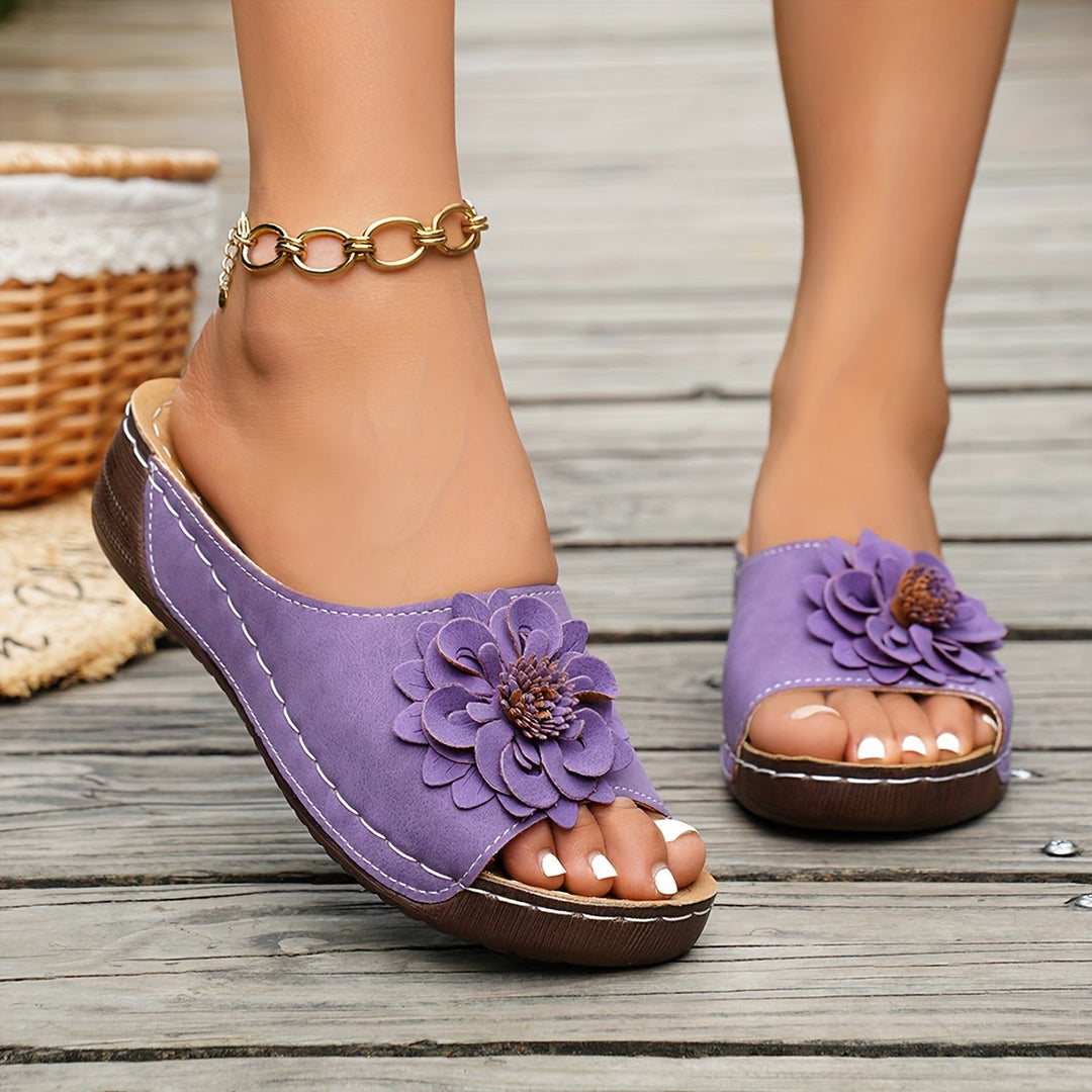 Melanie | Blommig Komfort Wedge Sandaler