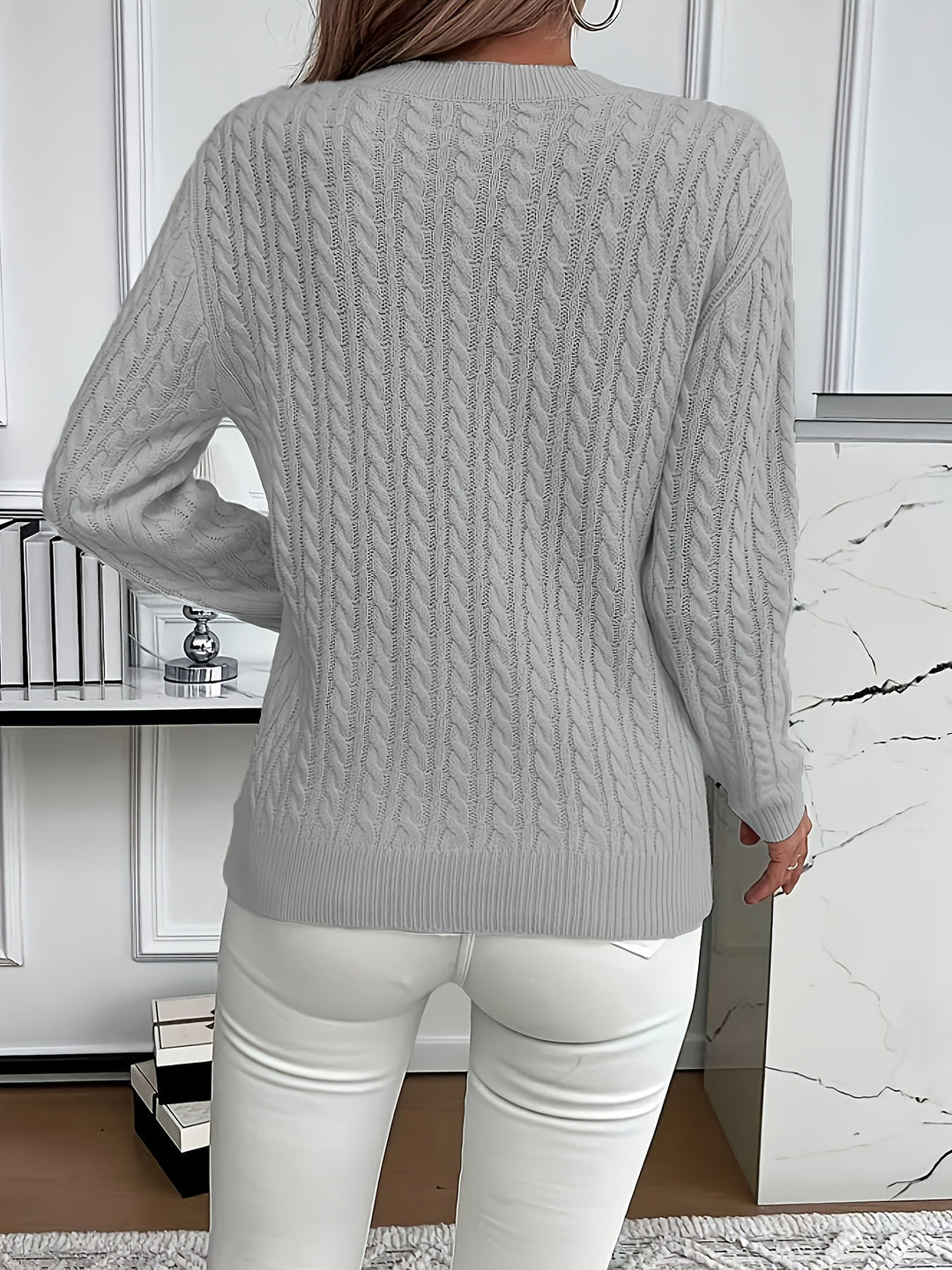 Faye | Kabelstickad Rundhalsad Tröja