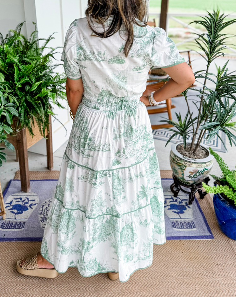 Eliza | Klassisk Toile Maxi Klänning