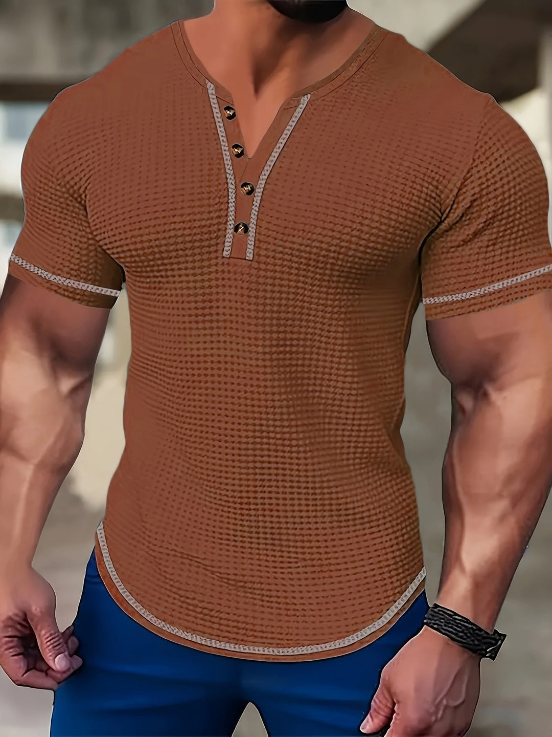 Vaughn | Texturerad Kortärmad Henley Skjorta