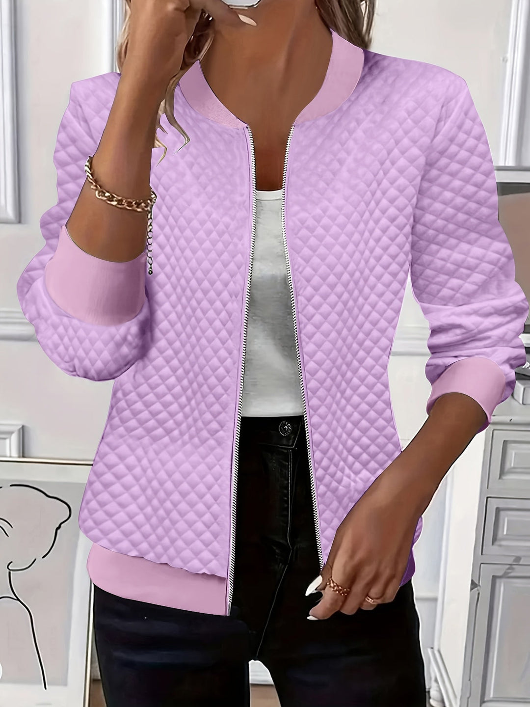 Carolyn | Kviltad-textur Baseballjacka