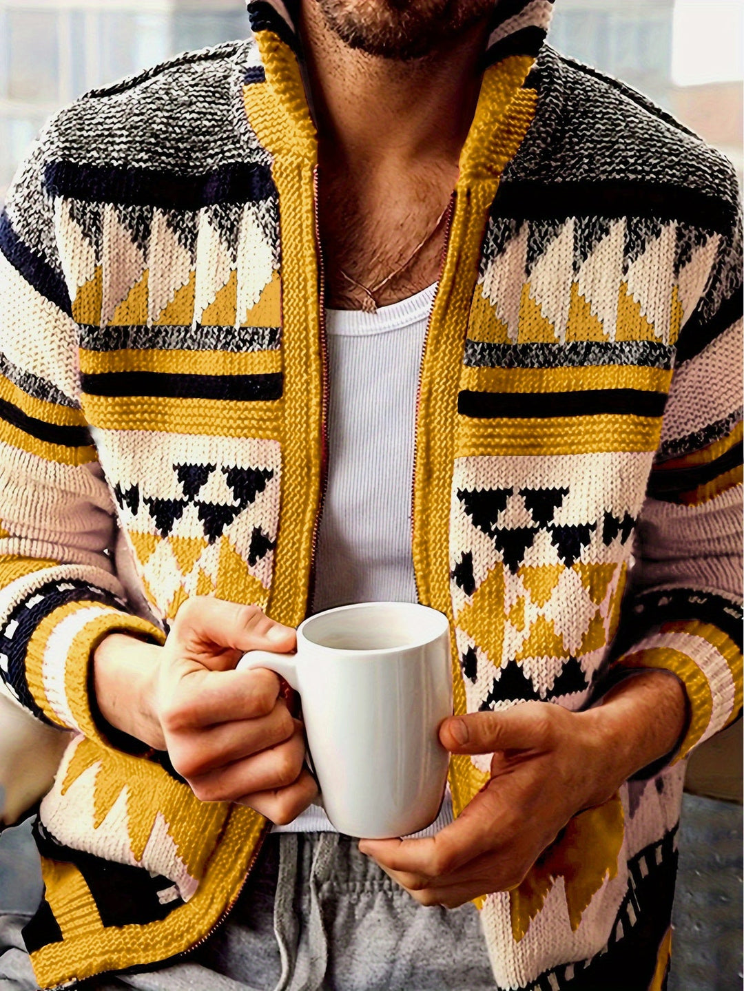 Callum | Mönstrad Zip-Up Cardigan
