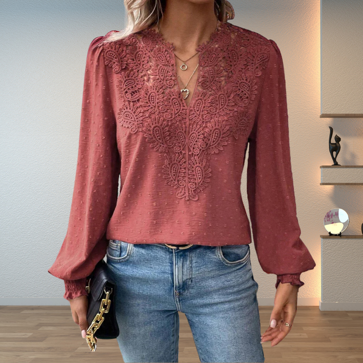 Marlene | Elegant Blus med Spetsdetaljer