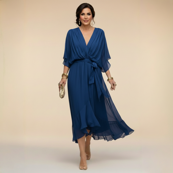Abigail | Stilig Chiffon V-Hals Klänning