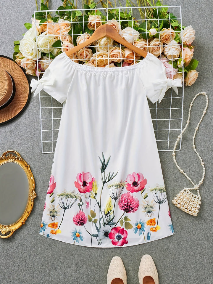 Gemma | Off-Shoulder Blommig Klänning med Slips