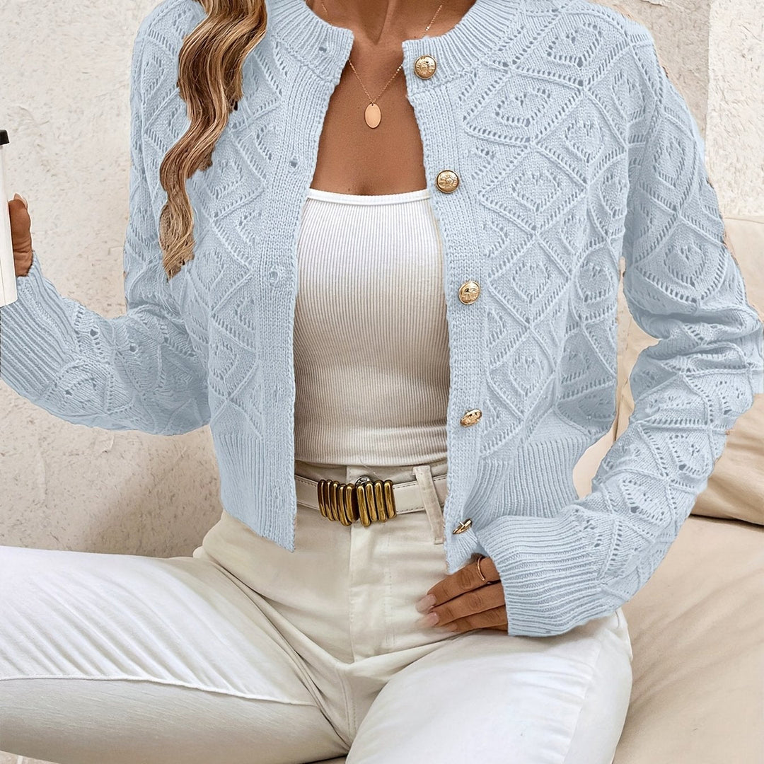Della | Texturerad Knapp-Front Cardigan