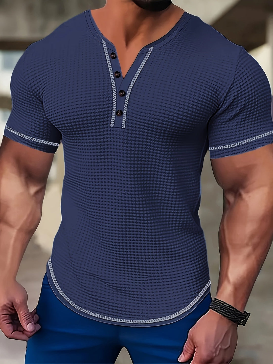 Vaughn | Texturerad Kortärmad Henley Skjorta