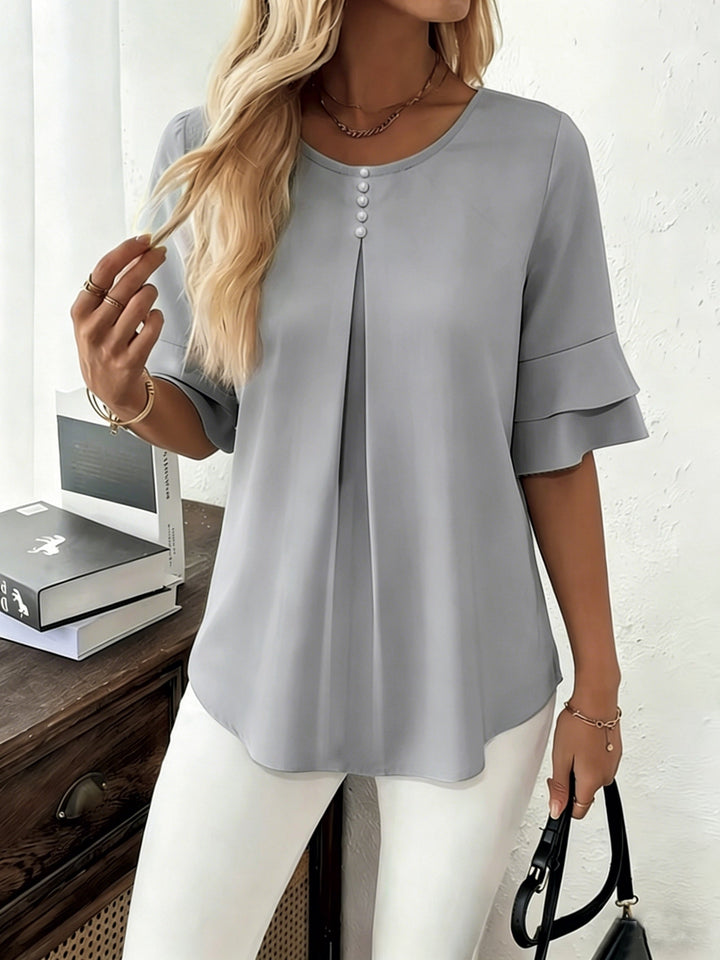 Karen | Blus med Utsvängda Ärmar och Plissering