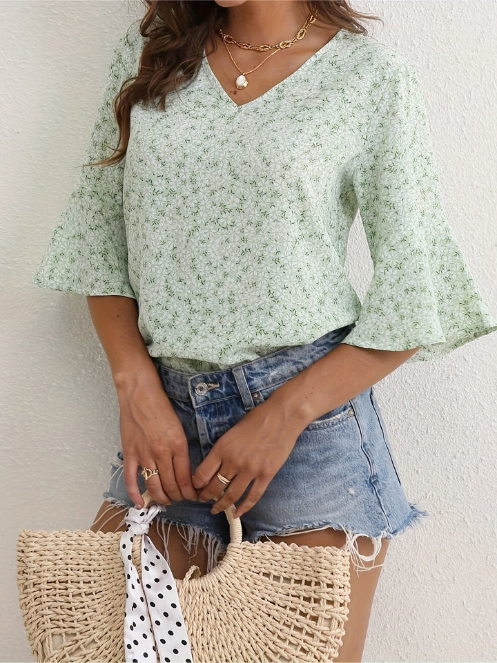 Lorraine | Blus med Blommig Volangärm