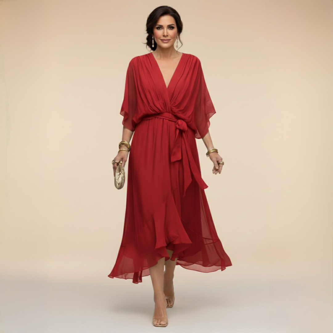 Abigail | Stilig Chiffon V-Hals Klänning