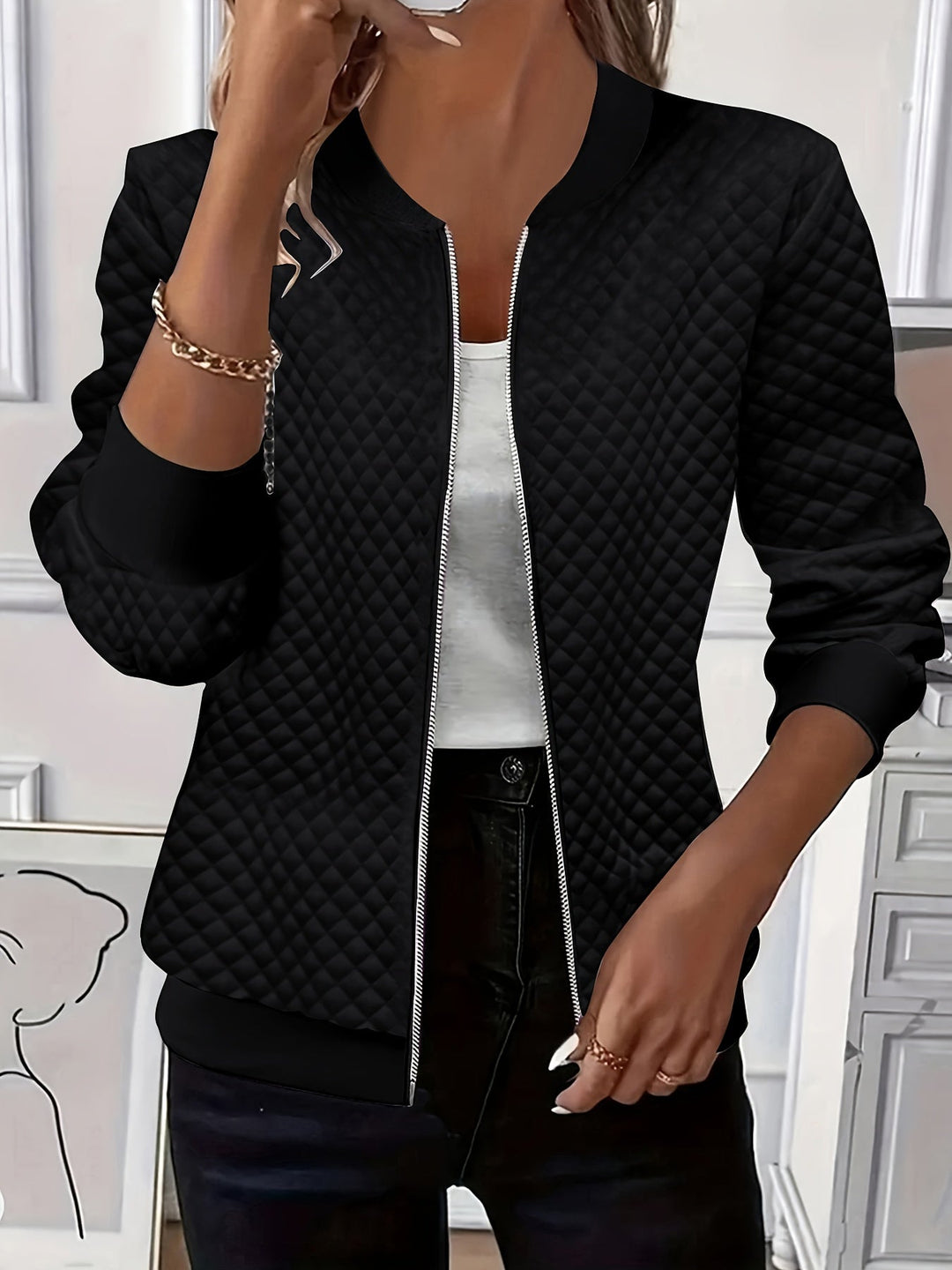 Carolyn | Kviltad-textur Baseballjacka