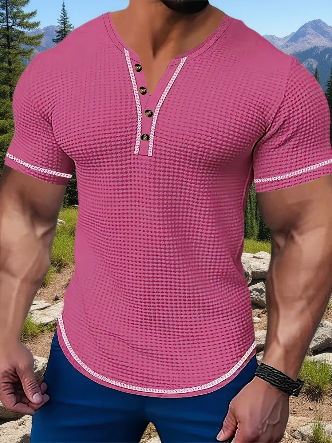 Vaughn | Texturerad Kortärmad Henley Skjorta
