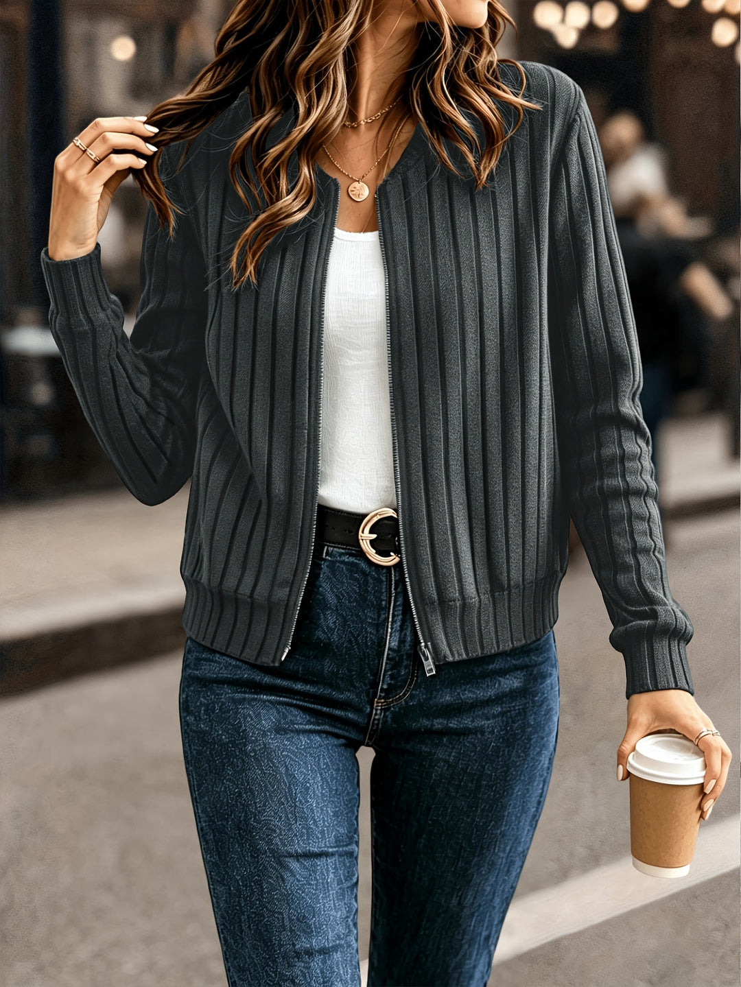 Blair | Ribbad Zip-Front Jacka